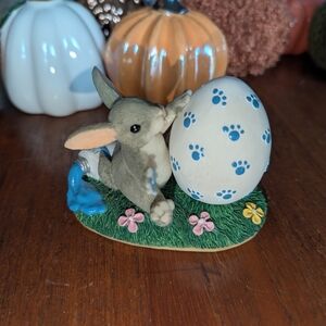 Adorable Gray Bunny with Blue Egg Figurine